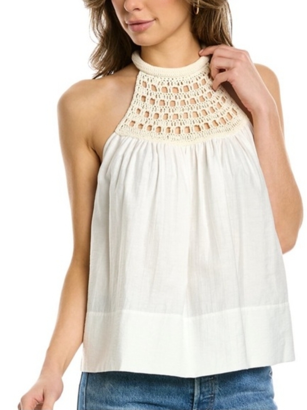 A.L.C. Crochet Halter Neck White Tank Top